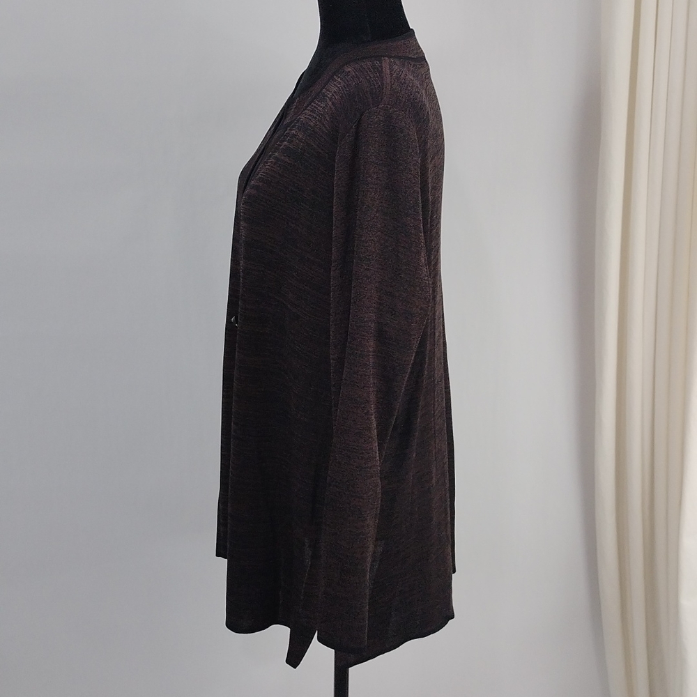 Women's Open Front Brown Marled Cardigan Sweater - Picture 6 of 7